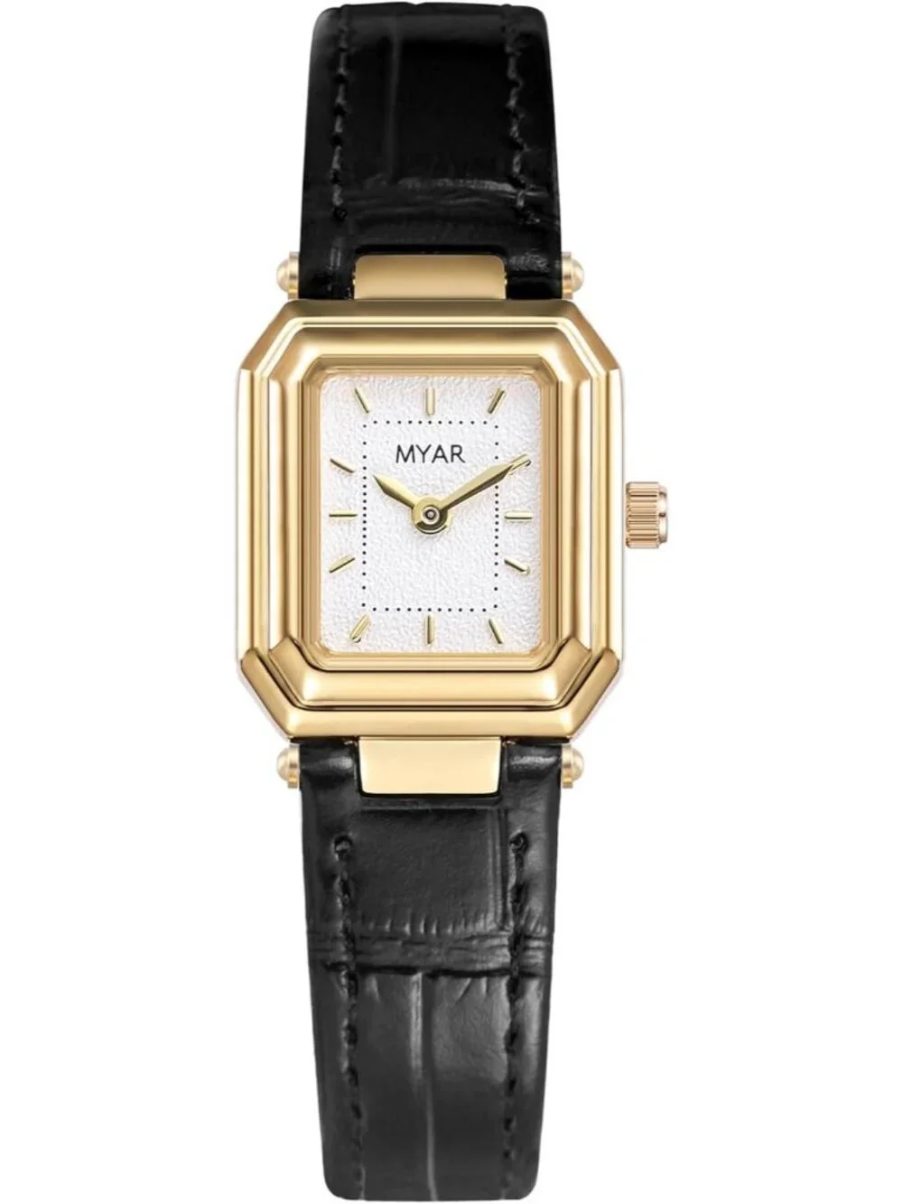 Women's Black White Square Vintage Leather Strap Quartz Elegant Wrist Watch